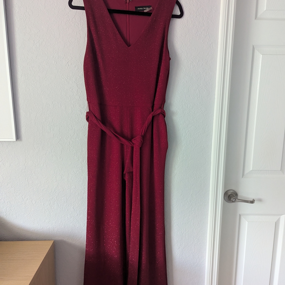 Ivanka Trump Elegant Burgundy Sleeveless Jumpsuit